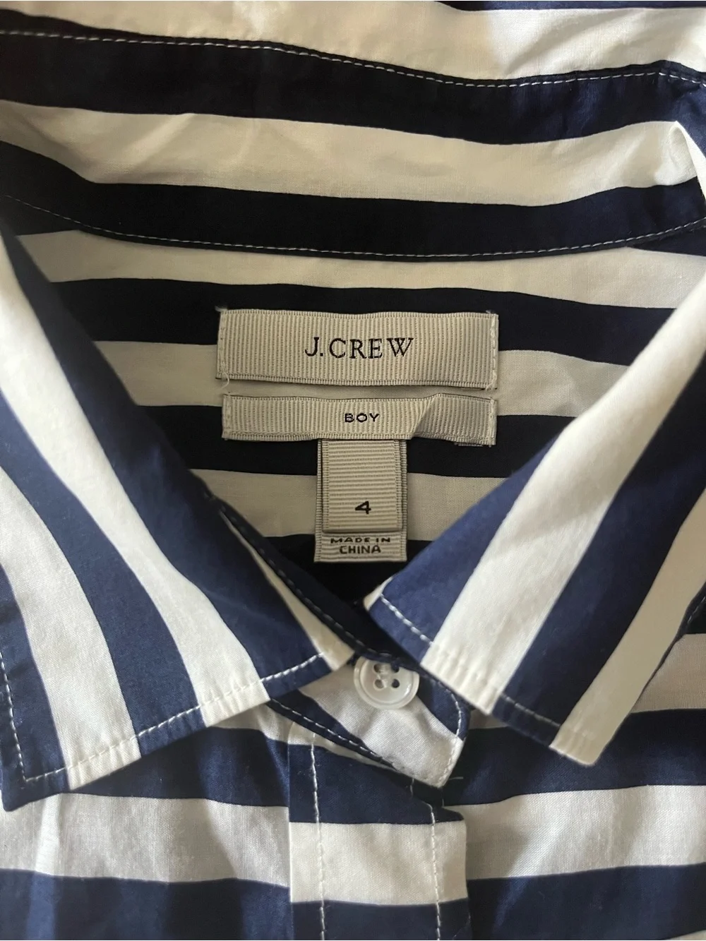 J. Crew Navy and White Striped Button-Down Shirt. 100% Cotton.